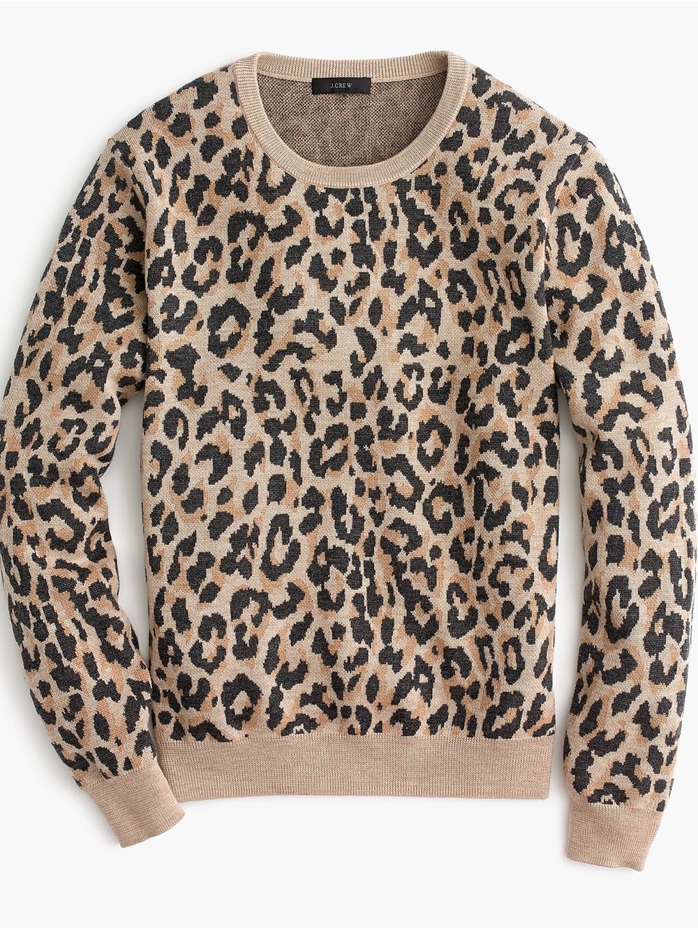 J. Crew Leopard Print Crewneck Sweater in Tan and Black